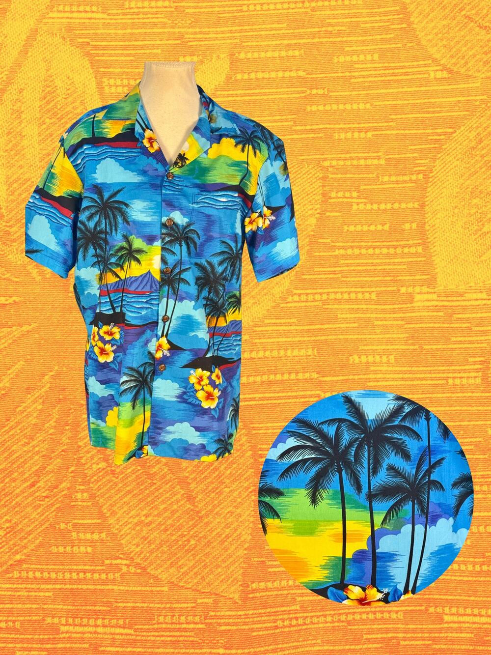 Vintage Y2K Aloha Republic Sunset Scene Palms Mountains Made in Hawaii Shirt S